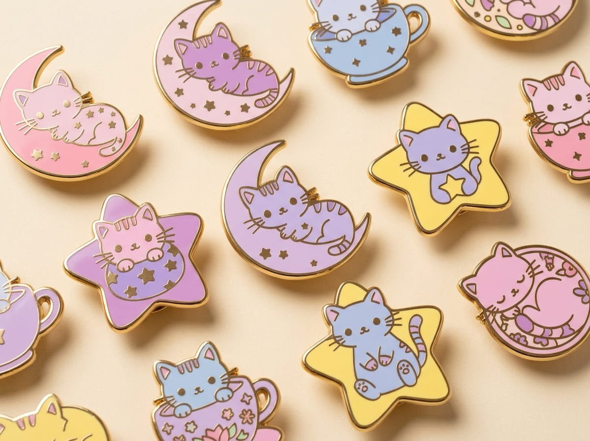 Regular enamel pins show clean, precise detail
