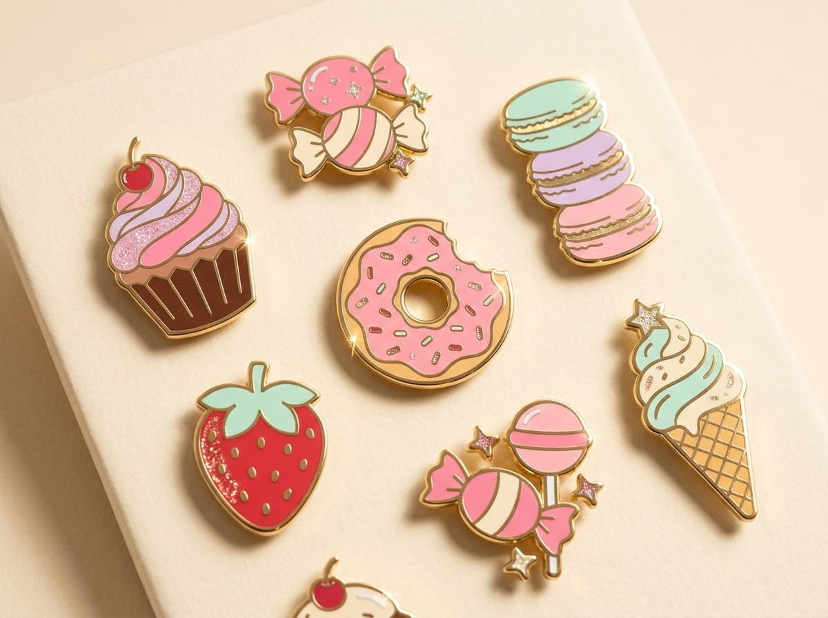 Glitter enamel pin showcasing highlighted elements