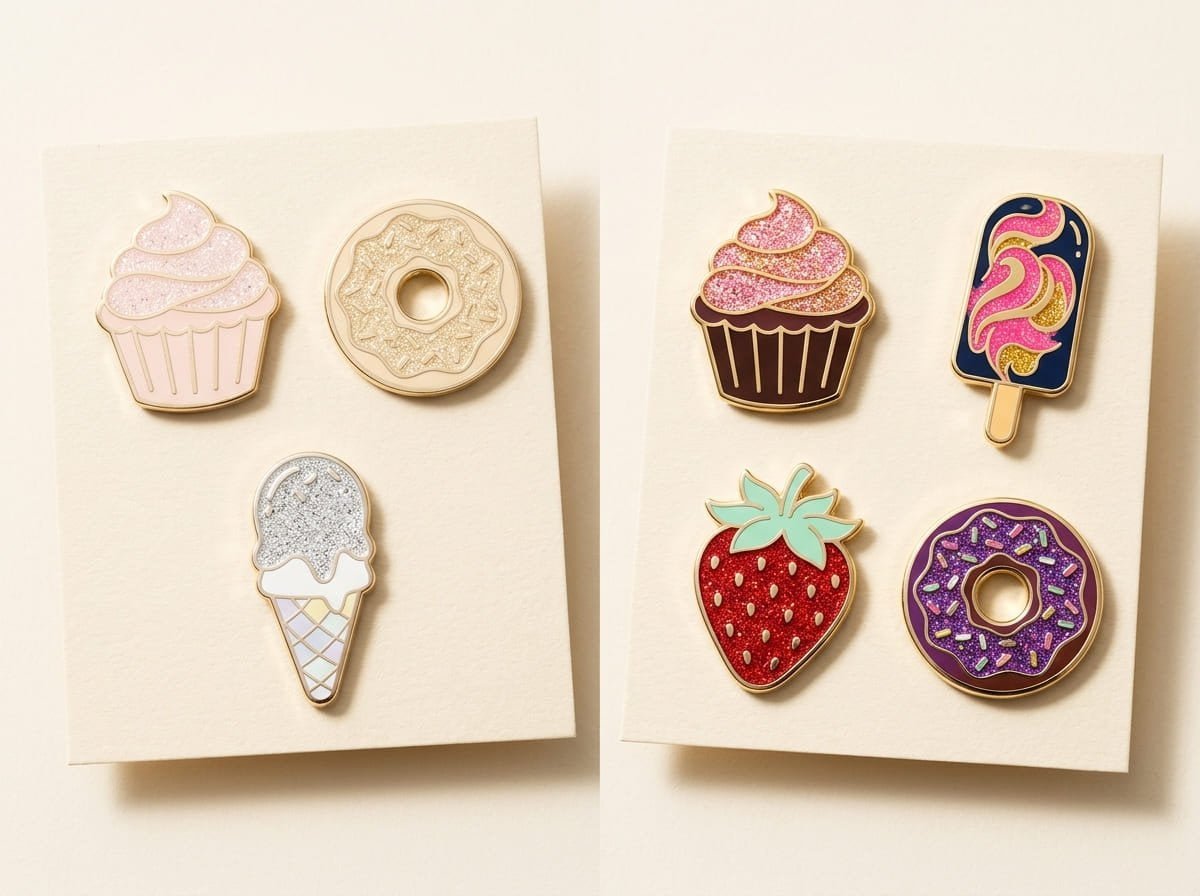 Contrast improves glitter enamel pin readability