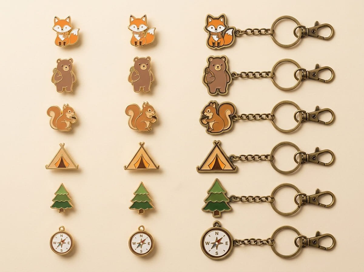 Pins and Keychains Comparison Pins vs. Keychains for branded merchandise