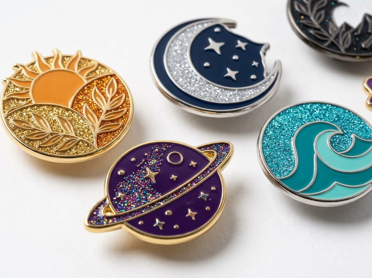 Enamel glitter pairing on pins Matching glitter and enamel colors
