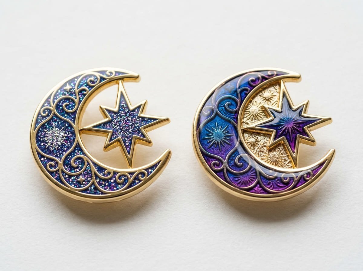Comparing glitter and transparent enamel effects Glitter enamel vs transparent enamel