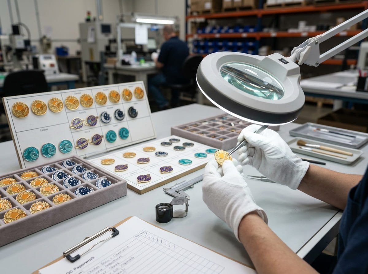 Factory inspection of glitter enamel finishes Factory glitter inspection