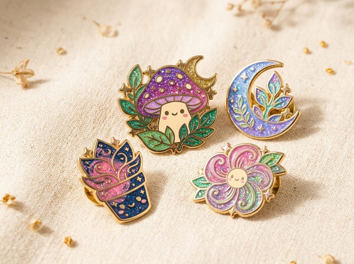 glitter enamel pin with stars