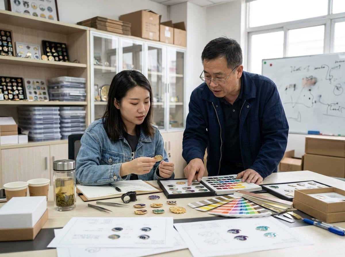 Collaborating with enamel suppliers for glitter designs Discussion with enamel supplier