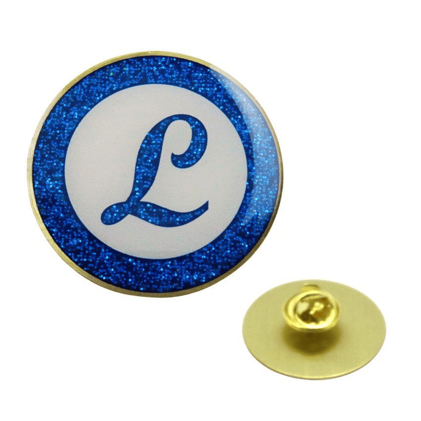 Smart glitter placement on logo pins sparkling custom logo pins