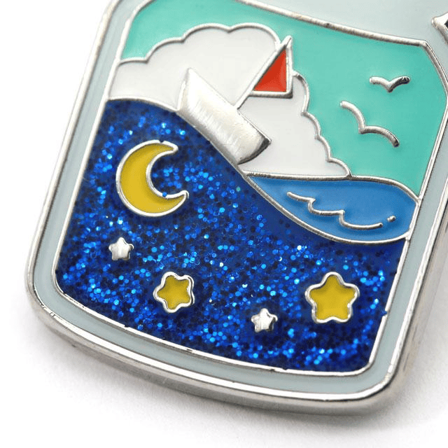 Logo pin showcasing durable glitter application durable logo pins with glitter coating