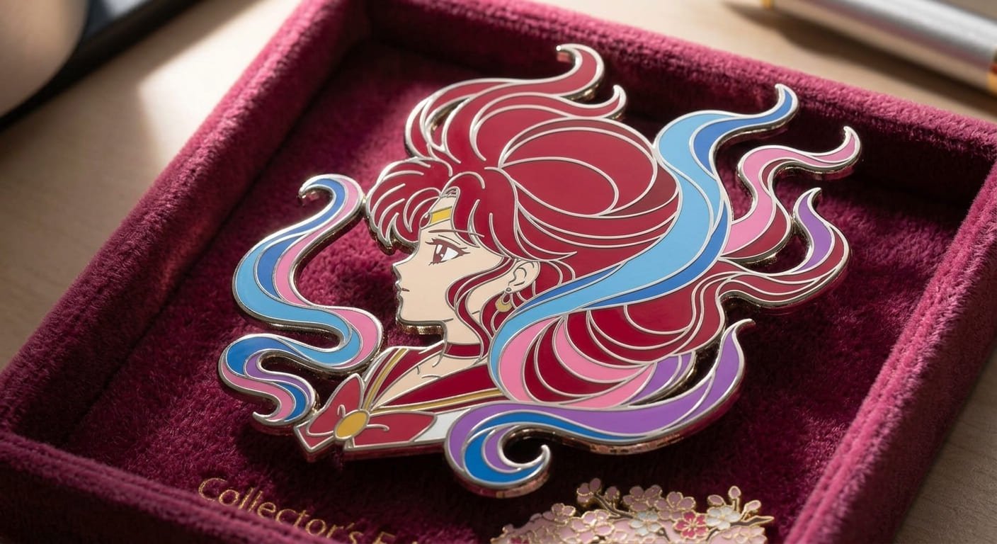 Anime-inspired hair enamel pin with bold shapes anime-inspired enamel pin focused on hair
