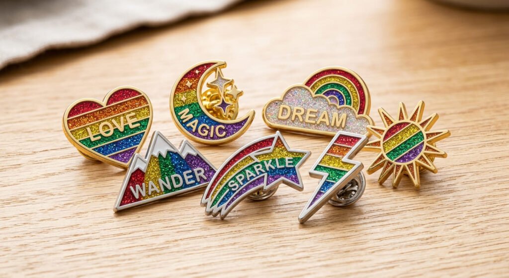 Rainbow Glitter Enamel Pin Design Ideas