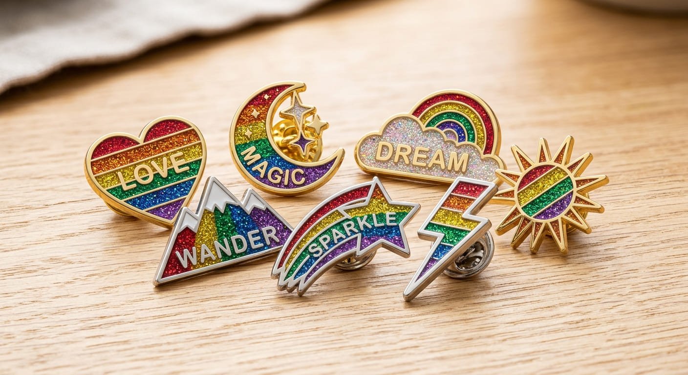 Rainbow Glitter Enamel Pin Design Ideas