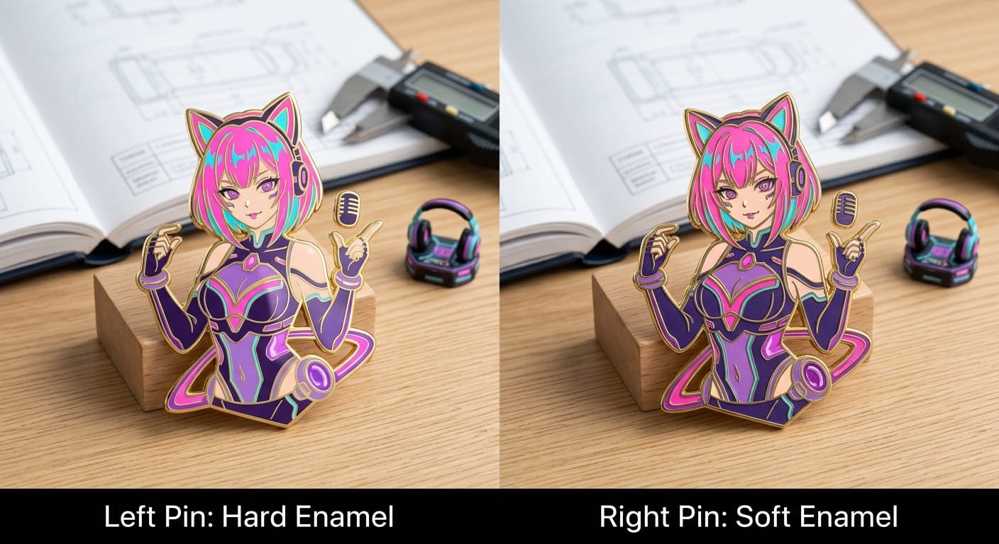 hard enamel and soft enamel anime pins comparison hard enamel vs. soft enamel anime pins