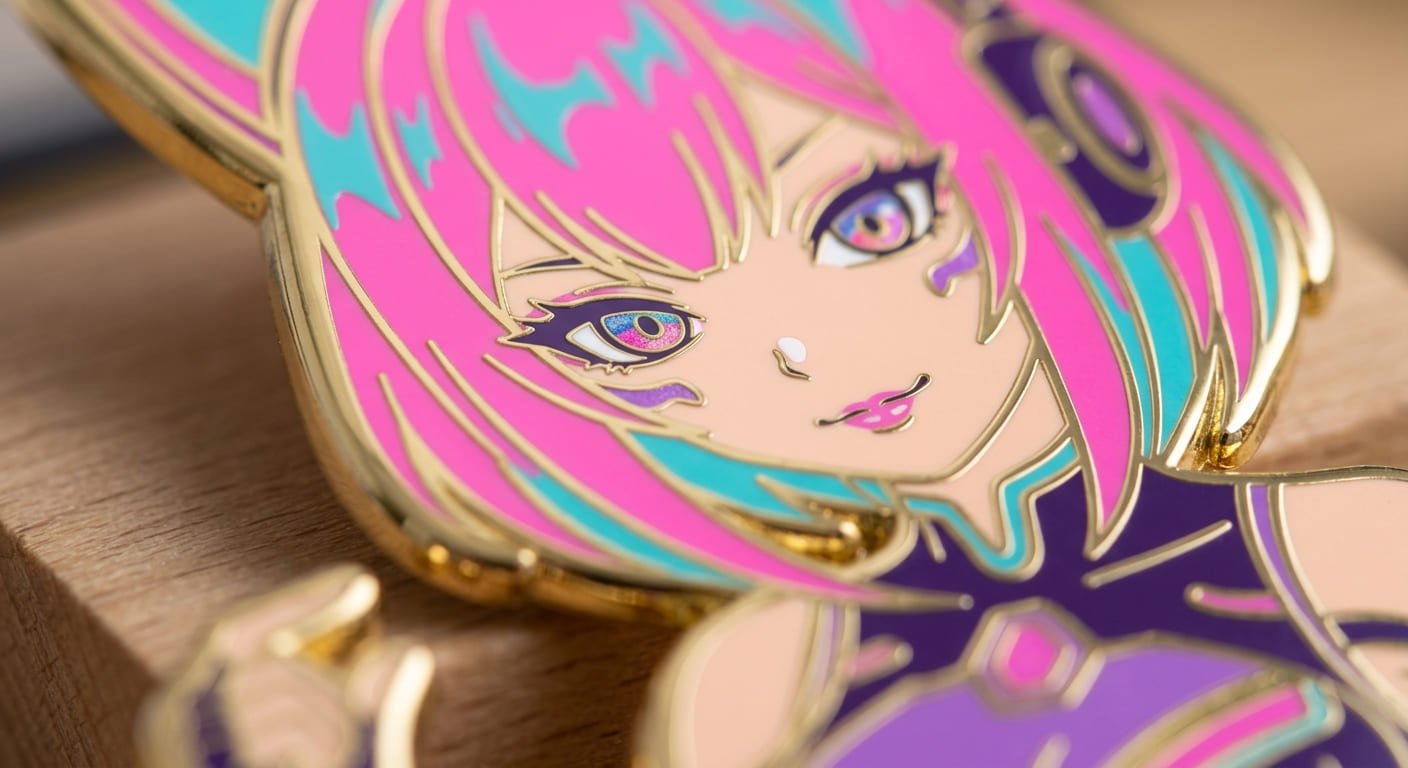 close-up of polished hard enamel anime pins hard enamel anime pins close-up