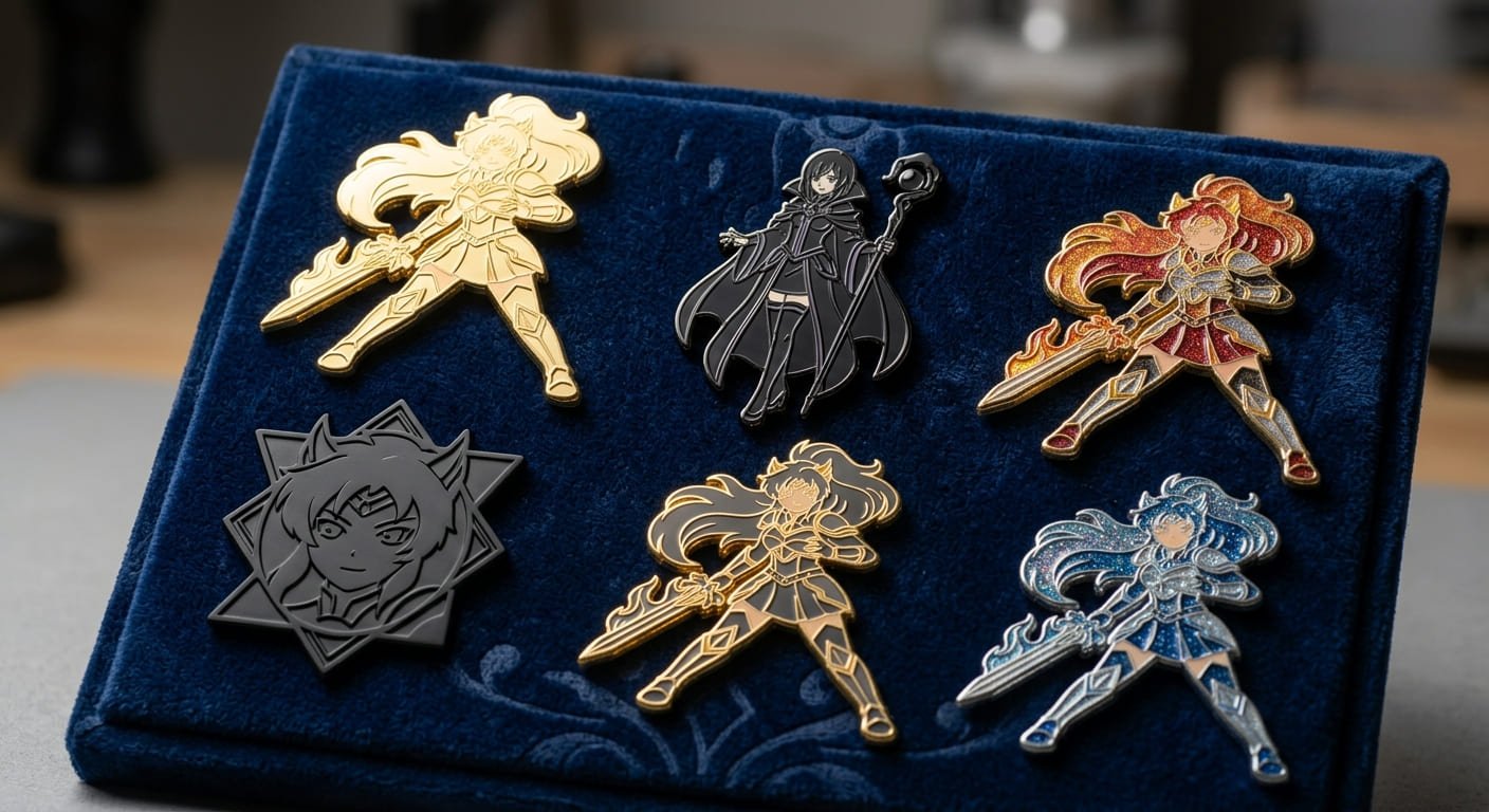 pin finishes including glitter, gold, and matte black pin finishes including glitter, gold, and matte black