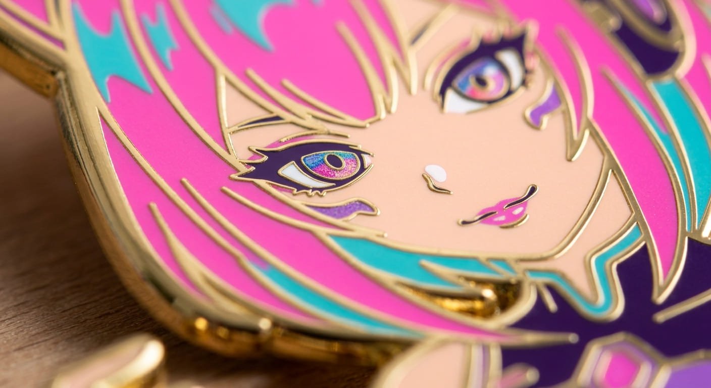 soft enamel anime pin showcasing textured details close look at soft enamel pins for anime