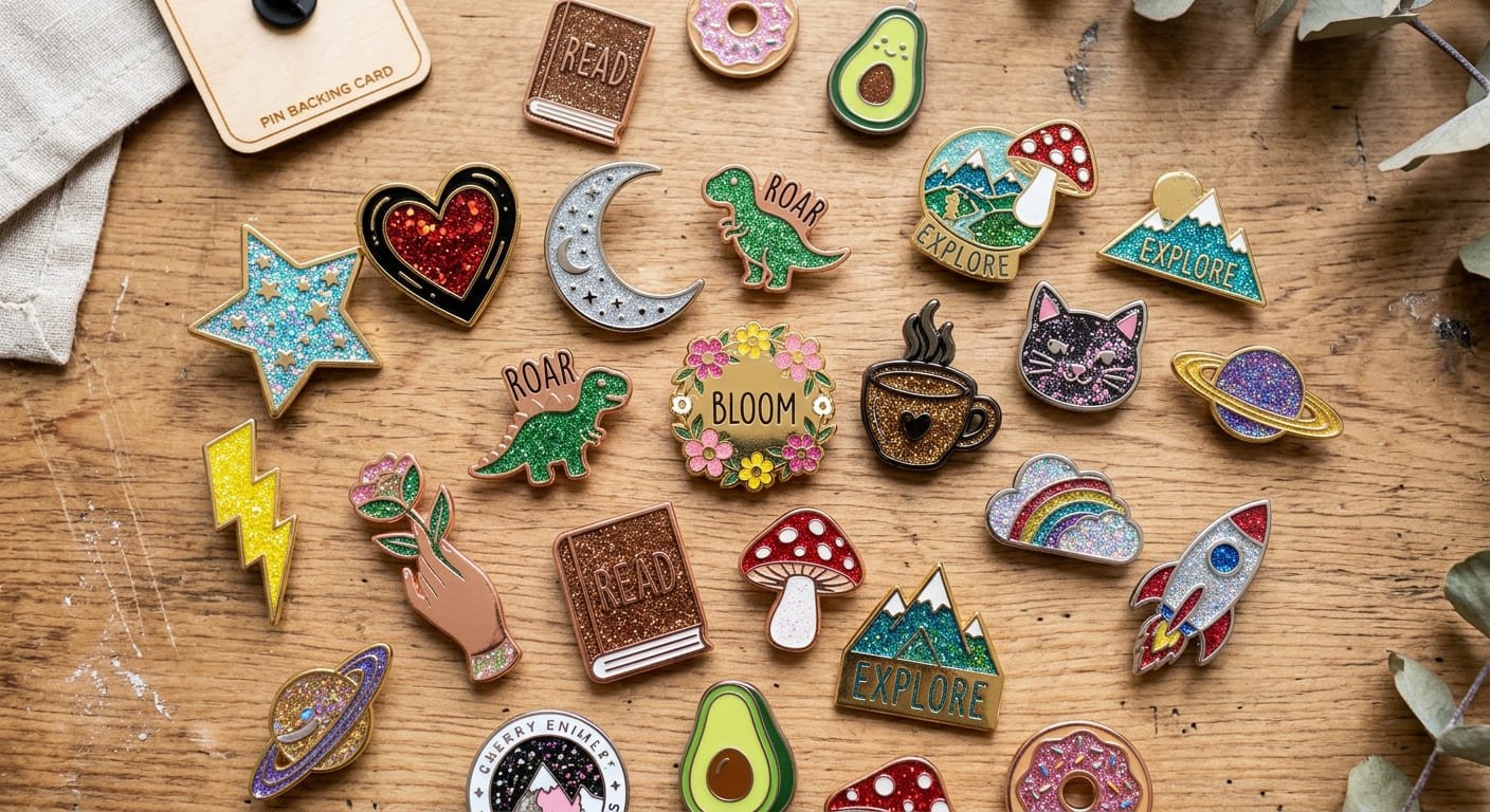 Types of glitter enamel pins