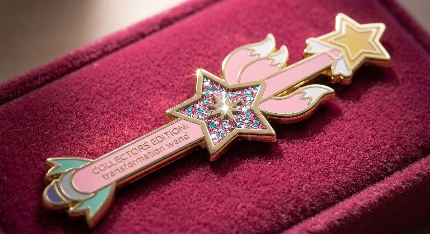 Magical girl wand enamel pin with glitter magical girl wand enamel pin with glitter